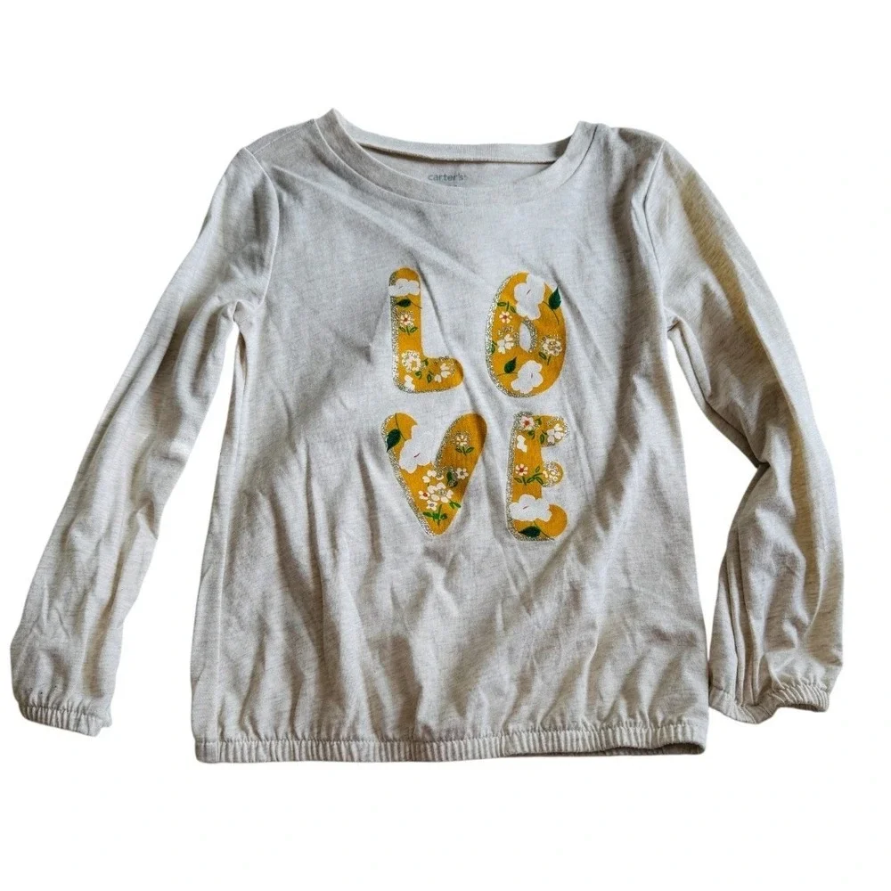 Carter's Girls 5T 2-Piece Set Oatmeal Love Graphic Top Mustard Floral Leggings